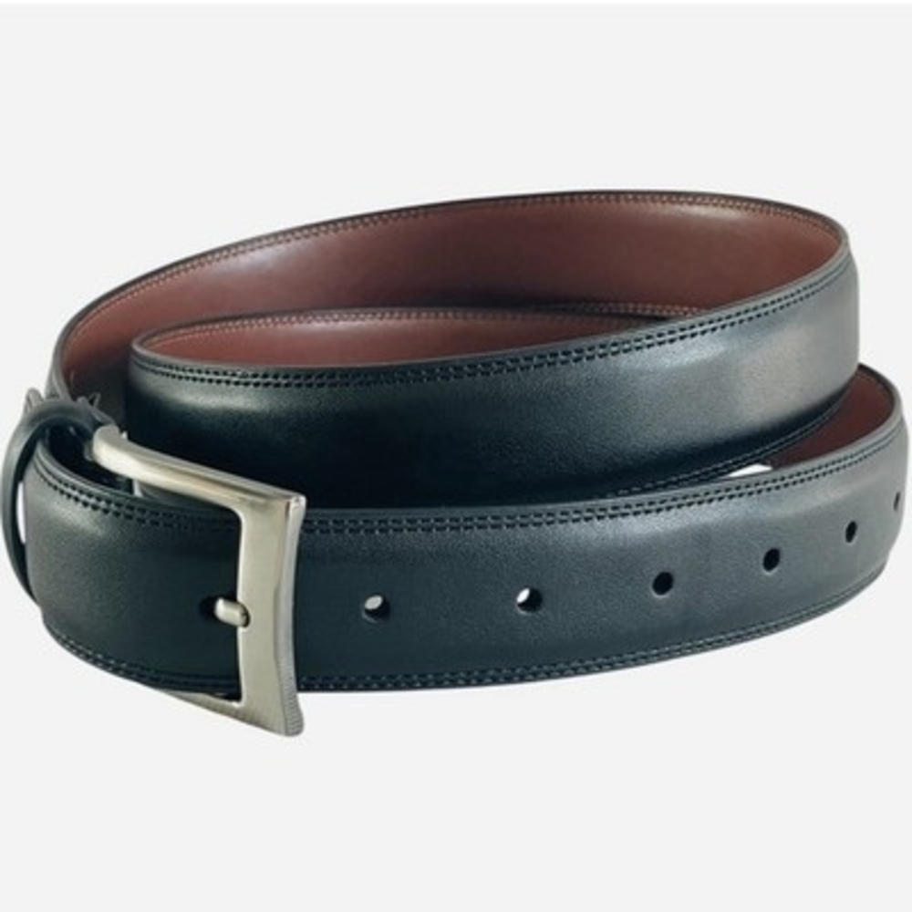 Perry Ellis Portfolio Men's Black Leather Double Stitch Dress Belt Size 36 EXC